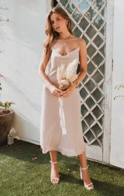 Show Me Your Mumu Verona Cowl Dress ~ Soft Beige Chiffon