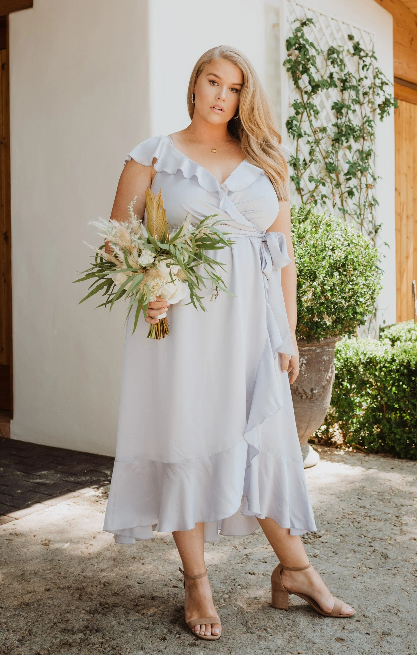 Show Me Your Mumu Samantha Ruffle Wrap Dress ~ Silver Luxe Satin 14 Show Me Your Mumu Samantha Ruffle Wrap Dress ~ Silver Luxe Satin - Image 12