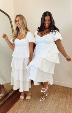 Show Me Your Mumu Va Va Midi Dress ~ White Poplin