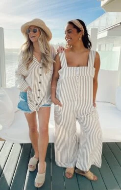 Show Me Your Mumu Run Around Jumpsuit ~ Beige Everyday Stripe -Show Me Your Mumu Sales IMG 0705