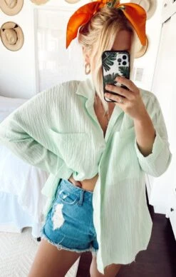 Show Me Your Mumu Johns Button Down Shirt ~ Green Melon -Show Me Your Mumu Sales IMG 1941