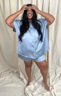 Show Me Your Mumu Glam Time Shorts ~ Steel Blue Luxe Satin -Show Me Your Mumu Sales IMG 6087