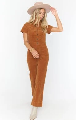 Show Me Your Mumu Cropped Everhart Jumpsuit ~ Camel Corduroy -Show Me Your Mumu Sales MDF2 582 CC33 03