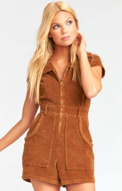 Show Me Your Mumu Outlaw Romper ~ Saddle Brown Corduroy -Show Me Your Mumu Sales MDF9 273 SB21 02