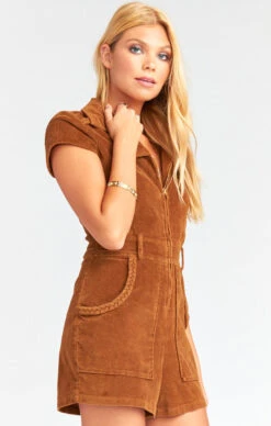Show Me Your Mumu Outlaw Romper ~ Saddle Brown Corduroy -Show Me Your Mumu Sales MDF9 273 SB21 03