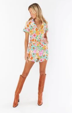 Show Me Your Mumu Outlaw Romper ~ Flower Market Denim -Show Me Your Mumu Sales MDS3 643 FM12 01