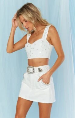 Show Me Your Mumu Shania Top ~ Rhinestone White Denim -Show Me Your Mumu Sales MDS3 661 RH84 01 1