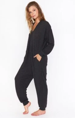 Show Me Your Mumu Jules Jumpsuit ~ Charcoal Brushed Hacci -Show Me Your Mumu Sales MF1 1909 KN26 01 2
