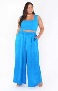 Show Me Your Mumu Irwin Pants ~ Blue Luxe Satin -Show Me Your Mumu Sales MF2 3057X AB62 01