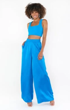 Show Me Your Mumu Irwin Pants ~ Blue Luxe Satin -Show Me Your Mumu Sales MF2 3057 AB62 01