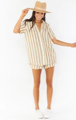 Show Me Your Mumu Disilvio Shorts ~ Khaki Stripe Linen -Show Me Your Mumu Sales MM0 4224 KS31 05