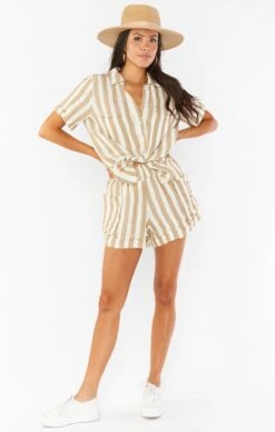 Show Me Your Mumu Disilvio Shorts ~ Khaki Stripe Linen -Show Me Your Mumu Sales MM0 4224 KS31 06copy