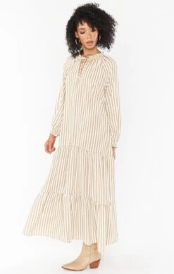 Show Me Your Mumu Birdie Maxi Dress ~ Beige Everyday Stripe -Show Me Your Mumu Sales MM0 4614 TA57 01
