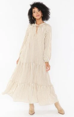Show Me Your Mumu Birdie Maxi Dress ~ Beige Everyday Stripe -Show Me Your Mumu Sales MM0 4614 TA57 04