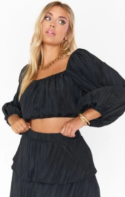Show Me Your Mumu Keepsake Crop Top ~ Black Crinkle