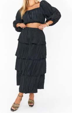 Show Me Your Mumu Full Swing Skirt ~ Black Crinkle