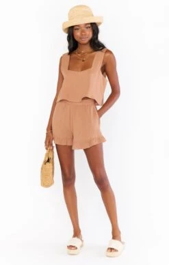 Show Me Your Mumu Rockie Ruffle Shorts ~ Tan