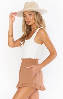Show Me Your Mumu Rockie Ruffle Shorts ~ Tan -Show Me Your Mumu Sales MM1 4781 TU87 06