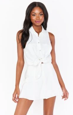 Show Me Your Mumu Cassie Collared Top ~ White Linen