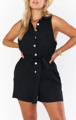 Show Me Your Mumu Milano Romper ~ Black Linen -Show Me Your Mumu Sales MM1 4908 LB47 01 3