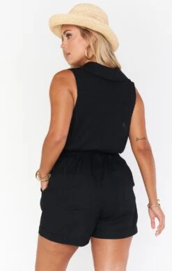 Show Me Your Mumu Milano Romper ~ Black Linen -Show Me Your Mumu Sales MM1 4908 LB47 01 5