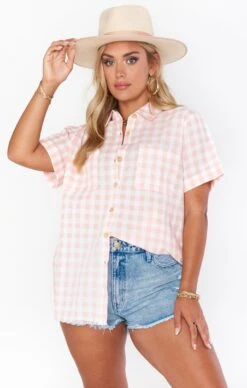 Show Me Your Mumu Ciao Shirt ~ Peach Gingham