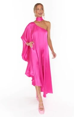 Show Me Your Mumu Rhea One Shoulder Dress ~ Hot Pink Luxe Satin -Show Me Your Mumu Sales MM3 5613 SP62 02