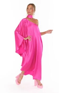 Show Me Your Mumu Rhea One Shoulder Dress ~ Hot Pink Luxe Satin -Show Me Your Mumu Sales MM3 5613 SP62 03