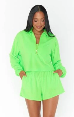 Show Me Your Mumu Spano Pullover ~ Neon Green Terry -Show Me Your Mumu Sales MM3 5686 GN94 02 a7722ba1 90b5 4000 ac7f 736fbab6ab77