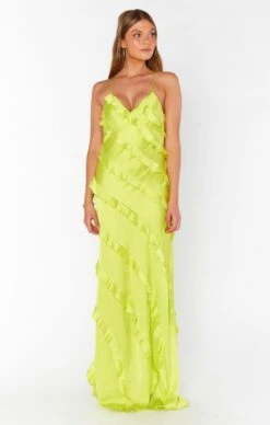 Show Me Your Mumu Romance Ruffle Dress ~ Citrine Luxe Satin -Show Me Your Mumu Sales MM3 5702 CI62 1