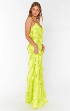 Show Me Your Mumu Romance Ruffle Dress ~ Citrine Luxe Satin -Show Me Your Mumu Sales MM3 5702 CI62 2copy