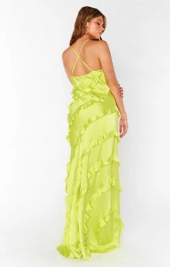 Show Me Your Mumu Romance Ruffle Dress ~ Citrine Luxe Satin -Show Me Your Mumu Sales MM3 5702 CI62 3