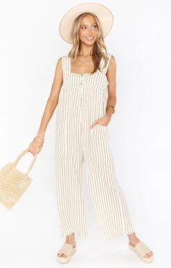 Show Me Your Mumu Run Around Jumpsuit ~ Beige Everyday Stripe -Show Me Your Mumu Sales MPS1 1845 TN57 01