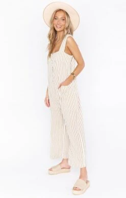 Show Me Your Mumu Run Around Jumpsuit ~ Beige Everyday Stripe -Show Me Your Mumu Sales MPS1 1845 TN57 01 2