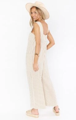 Show Me Your Mumu Run Around Jumpsuit ~ Beige Everyday Stripe -Show Me Your Mumu Sales MPS1 1845 TN57 01 3