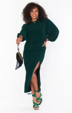 Show Me Your Mumu Miracle Midi Skirt ~ Emerald Shimmy Shine