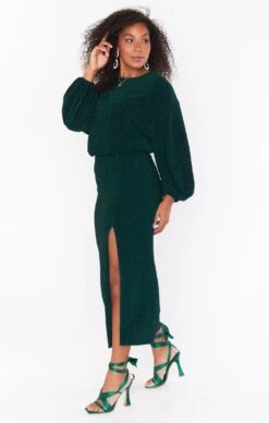 Show Me Your Mumu Miracle Midi Skirt ~ Emerald Shimmy Shine -Show Me Your Mumu Sales MR0 4556 EM55 01 2