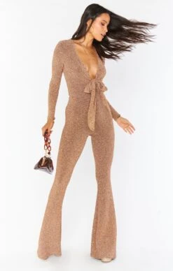Show Me Your Mumu Martina Wrap Jumpsuit ~ Gold Shimmy Shine -Show Me Your Mumu Sales MR0 4558 SS55 01