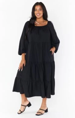 Show Me Your Mumu Day Or Night Midi Dress ~ Black Poplin -Show Me Your Mumu Sales MR1 5106X XB05 01 1