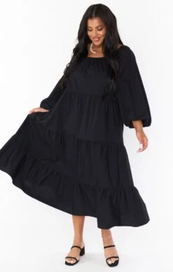 Show Me Your Mumu Day Or Night Midi Dress ~ Black Poplin -Show Me Your Mumu Sales MR1 5106X XB05 01 2