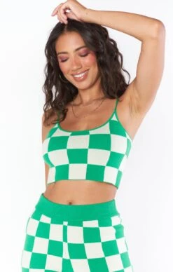 Show Me Your Mumu Connie Sweater Top ~ Kelly Green Checker Knit