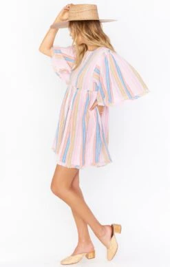 Show Me Your Mumu Brooks Babydoll Mini Dress ~ Paradise Stripe -Show Me Your Mumu Sales MS1 4592 PA42 01 10