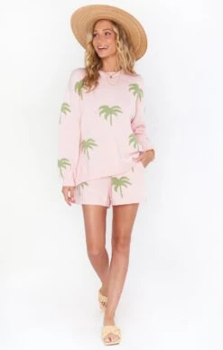 Show Me Your Mumu Boardwalk Shorts ~ Pink Palm Tree Knit -Show Me Your Mumu Sales MS2 4938 PK15 01 1
