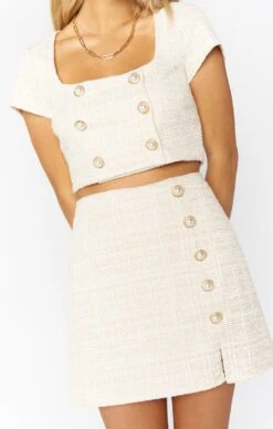 Show Me Your Mumu Landon Crop Top ~ White Tweed Stretch