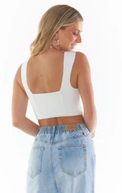 Show Me Your Mumu Ansley Crop Top ~ White Stretch -Show Me Your Mumu Sales MS2 5316 WH58 04