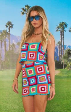 Show Me Your Mumu Pisces Micro Mini Skirt ~ Multi Square Crochet -Show Me Your Mumu Sales MS3 5641 RS12 03