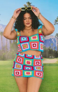 Show Me Your Mumu Pisces Micro Mini Skirt ~ Multi Square Crochet -Show Me Your Mumu Sales MS3 5641 RS12 06