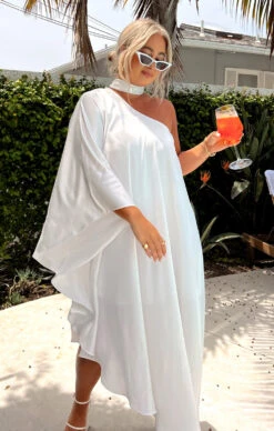 Show Me Your Mumu Rhea One Shoulder Dress ~ Ivory Luxe Satin -Show Me Your Mumu Sales Tezza 5341