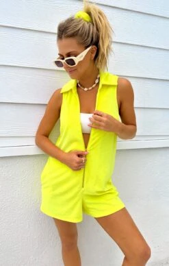 Show Me Your Mumu Reno Romper ~ Neon Yellow Terry -Show Me Your Mumu Sales Tezza 7356