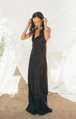 Show Me Your Mumu Tuscany Maxi Slip Dress ~ Black Luxe Satin